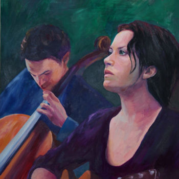 Painting titled "músicos" by Myriam Lucas, Original Artwork, Oil