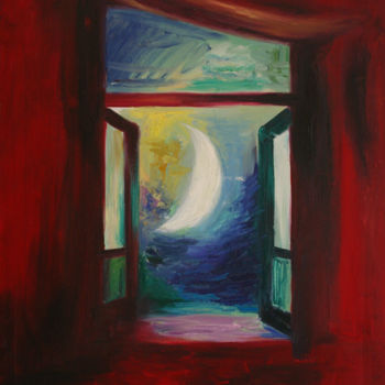 Painting titled "noche de luna" by Myriam Lucas, Original Artwork, Oil