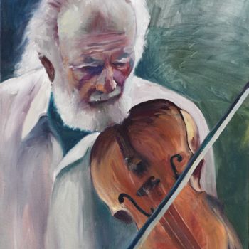 Painting titled "Violinista irlandés" by Myriam Lucas, Original Artwork, Oil Mounted on Wood Stretcher frame