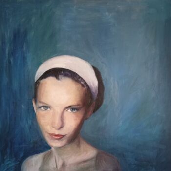 Schilderij getiteld "Retrato de mujer az…" door Myriam Lucas, Origineel Kunstwerk, Olie