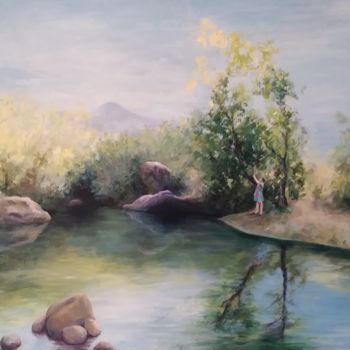 Painting titled "laguna" by Myriam Lucas, Original Artwork, Oil