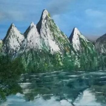 Painting titled "montagne-hiver" by Myriam, Original Artwork, Oil