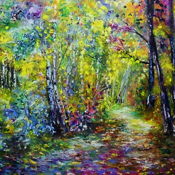 Painting titled "Colorful forest ( E…" by Myriyevskyyartstudio, Original Artwork, Oil