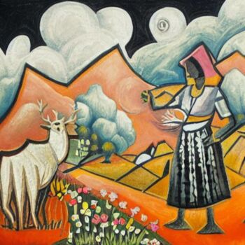 Peinture intitulée "the peasant woman a…" par Myron Gomes, Œuvre d'art originale, Peinture numérique