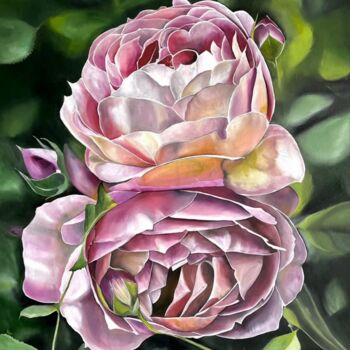 Malerei mit dem Titel "Pink garden roses" von Myroslava Denysyuk, Original-Kunstwerk, Öl Auf Keilrahmen aus Holz montiert