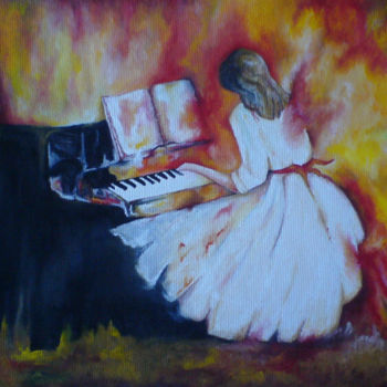 Pintura titulada "Girl at the piano" por Abdél Zhairi, Obra de arte original, Oleo