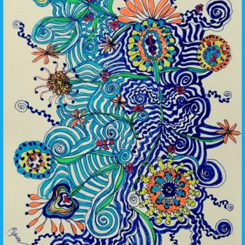 Dessin intitulée "fleurs-en-folie.jpg" par Mysane, Œuvre d'art originale, Marqueur