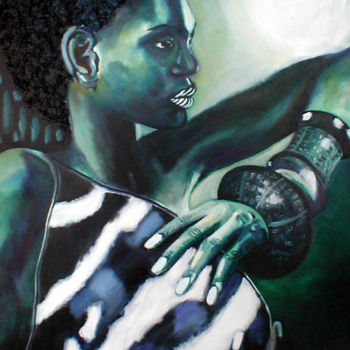 Schilderij getiteld "afrique-guerriere" door Mysane, Origineel Kunstwerk, Olie