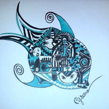 Dessin intitulée "le-poisson-ire" par Mysane, Œuvre d'art originale, Marqueur