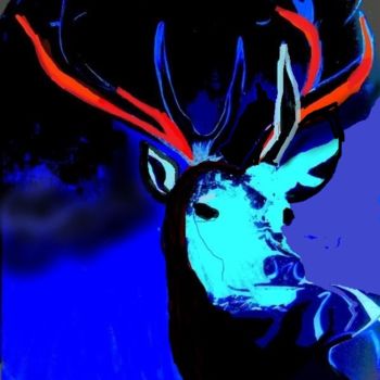 Digital Arts titled "le cerf bleu" by Mysane, Original Artwork, Digital Painting
