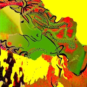 Digitale Kunst getiteld "La jument verte" door Mysane, Origineel Kunstwerk, Digitaal Schilderwerk