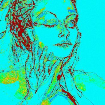 Digitale Kunst mit dem Titel "femme-en-vert" von Mysane, Original-Kunstwerk, Digitale Malerei