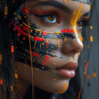 Digitale Kunst getiteld "Tribe Portrait" door Mysti Kali, Origineel Kunstwerk, AI gegenereerde afbeelding