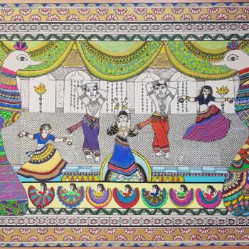 Painting titled "Madhubani Folk Art…" by Myth, Original Artwork, Acrylic