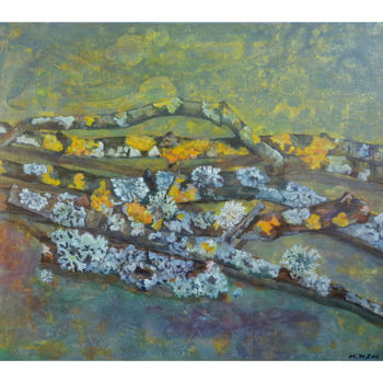 Ζωγραφική με τίτλο "Lichens et Brnaches" από Myung Hee Lee, Αυθεντικά έργα τέχνης, Τέμπερα Τοποθετήθηκε στο Ξύλινο φορείο σκ…