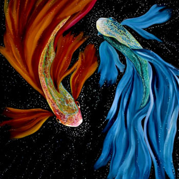 Painting titled "Les poissons de Mars" by Emmanuelle Hildebert, Original Artwork, Acrylic