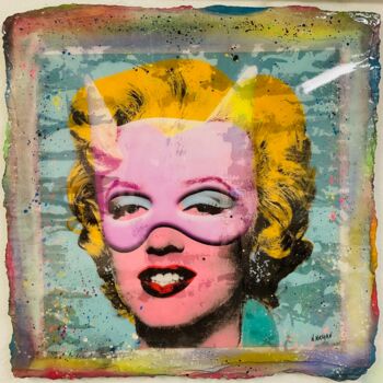 Painting titled "Pink Masked Marilyn" by N Nathan, Original Artwork, Spray paint Mounted on Aluminium