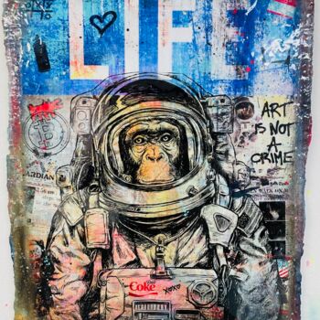 Painting titled "SPACE MONKEY BLUE" by N Nathan, Original Artwork, Collages