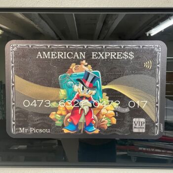 Schilderij getiteld "Amex Scrooge banker" door N Nathan, Origineel Kunstwerk, Digitaal Schilderwerk Gemonteerd op Plexiglas