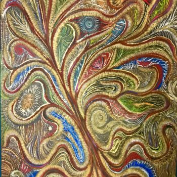 Painting titled "L’arbre sacré" by Nacéra Oussad, Original Artwork, Acrylic Mounted on Wood Stretcher frame