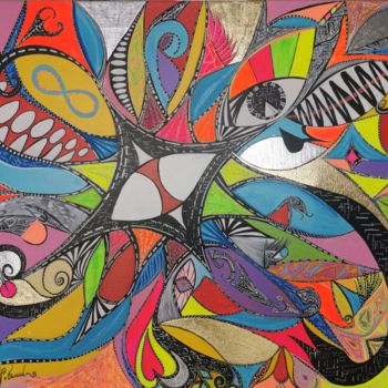 绘画 标题为“Vision Divergente” 由Nacéra Oussad, 原创艺术品, 丙烯 安装在木质担架架上