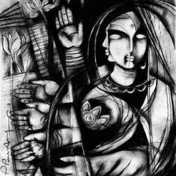 Drawing titled "Power of Women - C" by N.P Pandey, Original Artwork, Charcoal