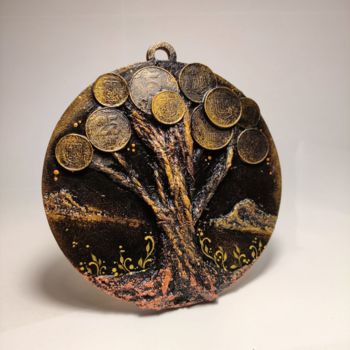Skulptur mit dem Titel "Монета дерева жизни" von Katarina Savchenko, Original-Kunstwerk, Holz
