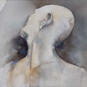 Painting titled "Tête d’homme" by Naalya, Original Artwork, Watercolor Mounted on Cardboard