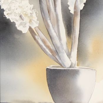 Peinture intitulée "Jasmin blanc" par Naalya, Œuvre d'art originale, Aquarelle Monté sur Carton
