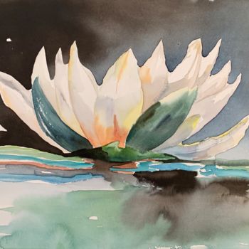 Painting titled "Nénuphar" by Naalya, Original Artwork, Watercolor Mounted on Cardboard