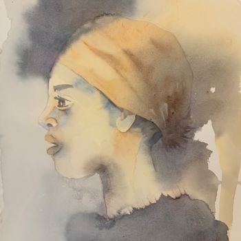 Peinture intitulée "Femme au foulard" par Naalya, Œuvre d'art originale, Aquarelle Monté sur Carton