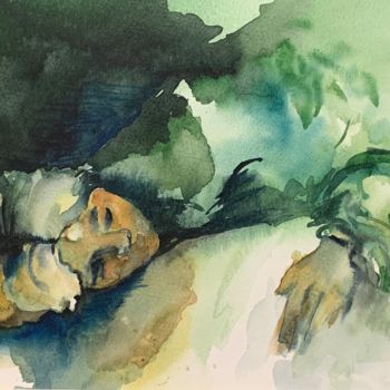 Pintura intitulada "Femme endormie" por Naalya, Obras de arte originais, Aquarela Montado em Cartão