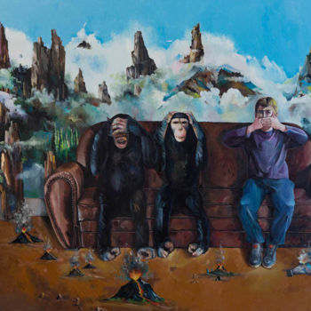 Painting titled "Les trois singes" by Nabli, Original Artwork, Oil