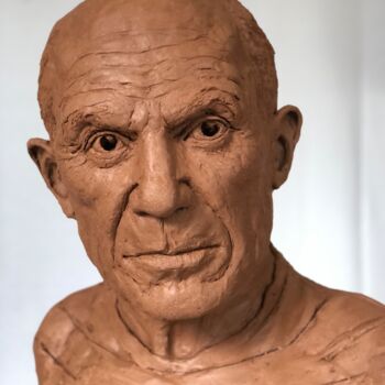 Sculptuur getiteld "Pablo Picasso" door Nacera Kaïnou, Origineel Kunstwerk, Terra cotta