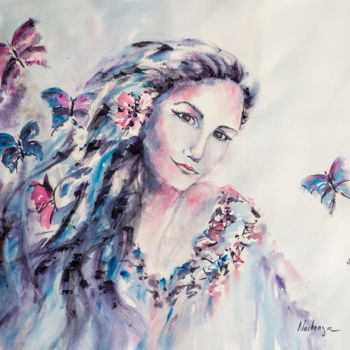 Painting titled "Butterfly's sister 1" by Nachenza, Original Artwork, Watercolor