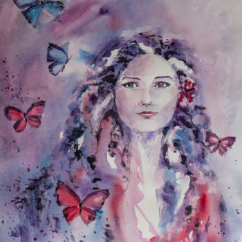 Painting titled "Butterfly's sister 2" by Nachenza, Original Artwork, Watercolor