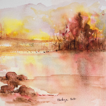 Painting titled "Automne" by Nachenza, Original Artwork, Watercolor