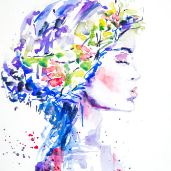 Painting titled "Le foulard" by Nachenza, Original Artwork, Watercolor