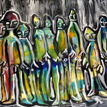 Painting titled "Multitud I" by Nacho Martínez, Original Artwork, Acrylic