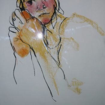 Tekening getiteld "Les mains dressées" door Nadine Nacinovic, Origineel Kunstwerk, Conté