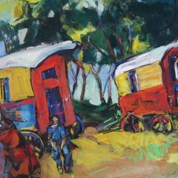 Peinture intitulée "La roulotte de Van…" par Nadine Nacinovic, Œuvre d'art originale, Acrylique