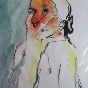 Pintura intitulada "La main sur le visa…" por Nadine Nacinovic, Obras de arte originais, Pastel