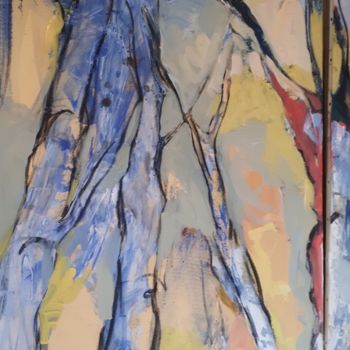 Pintura intitulada "Les peupliers bleus" por Nadine Nacinovic, Obras de arte originais, Acrílico