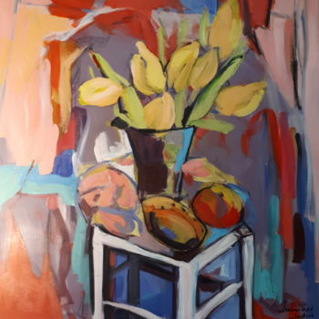 제목이 "Le jaune souriant d…"인 미술작품 Nadine Nacinovic로, 원작, 아크릴 나무 들것 프레임에 장착됨