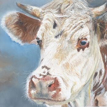 Dessin intitulée "Vache" par Nad Bonzi, Œuvre d'art originale, Pastel