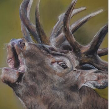 Dessin intitulée "Brâme du cerf" par Nad Bonzi, Œuvre d'art originale, Pastel