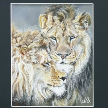 Desenho intitulada "Lions" por Nad Bonzi, Obras de arte originais, Pastel