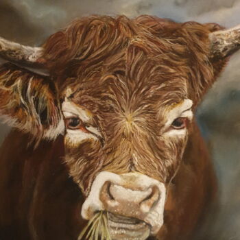 Dessin intitulée "Vache espiègle" par Nad Bonzi, Œuvre d'art originale, Pastel