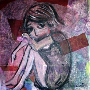 Malerei mit dem Titel "La petite fille aux…" von Nadège Gardian, Original-Kunstwerk, Acryl