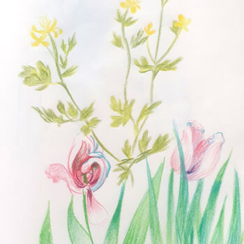 Dessin intitulée "Fleurs" par Nadège Lafon, Œuvre d'art originale, Crayon